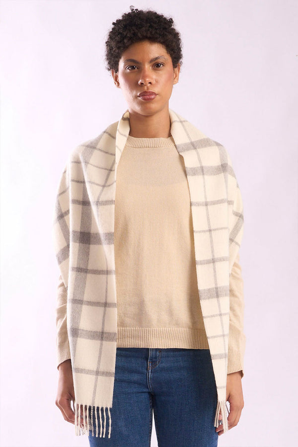 Eco Plaid Baby Alpaca Scarf — Ecru — ecru baby alpaca by Alpaca Collections