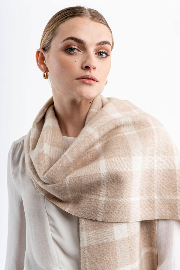 Eco Plaid Baby Alpaca Scarf — Beige — beige baby alpaca by Alpaca Collections