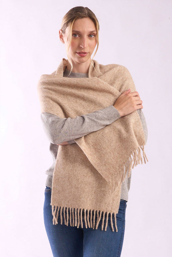 Eco Textured Baby Alpaca & Silk Scarf — Beige — beige baby alpaca by Alpaca Collections
