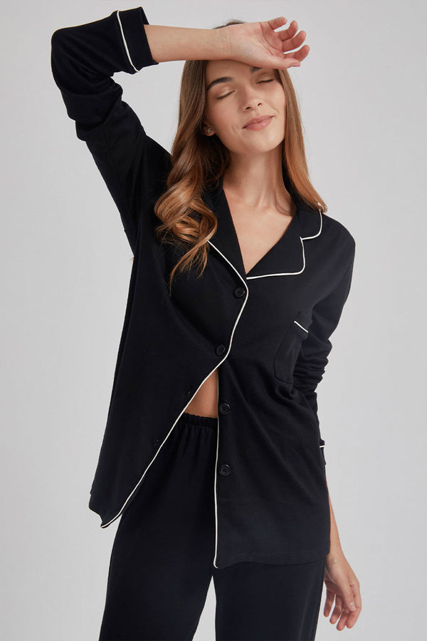 Emma Premium Pima Cotton Pajama — Black — black alpaca by Lilai Sleepwear