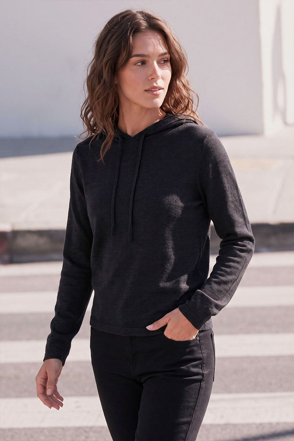 Women's Essential Baby Alpaca Hoodie — Black — black baby alpaca by Alpaca Collections