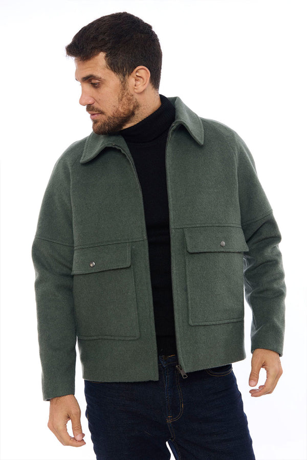 Men's Casual Baby Alpaca Jacket — Dark Green — dark green baby alpaca by Alpaca Collections