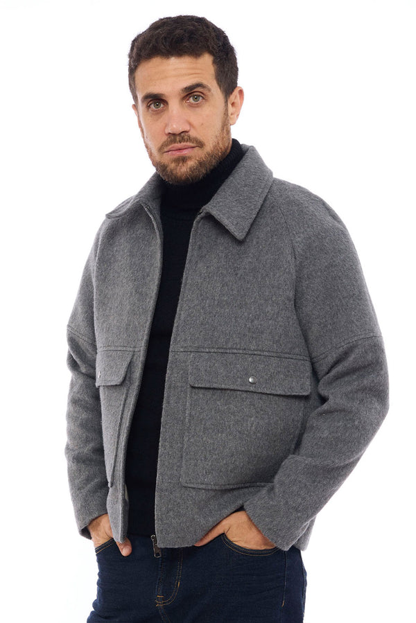 Men's Casual Baby Alpaca Jacket — Silver — silver baby alpaca by Alpaca Collections