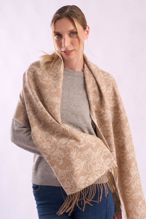 Floral Baby Alpaca Scarf — beige baby alpaca by Alpaca Collections