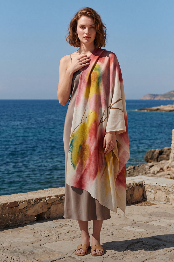 Abstract Floral Baby Alpaca & Silk Wrap/Scarf