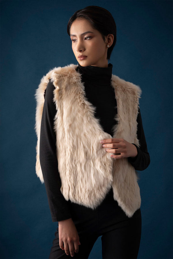 Suri Alpaca Fur Vest — Beige — beige alpaca by Alpaca Collections