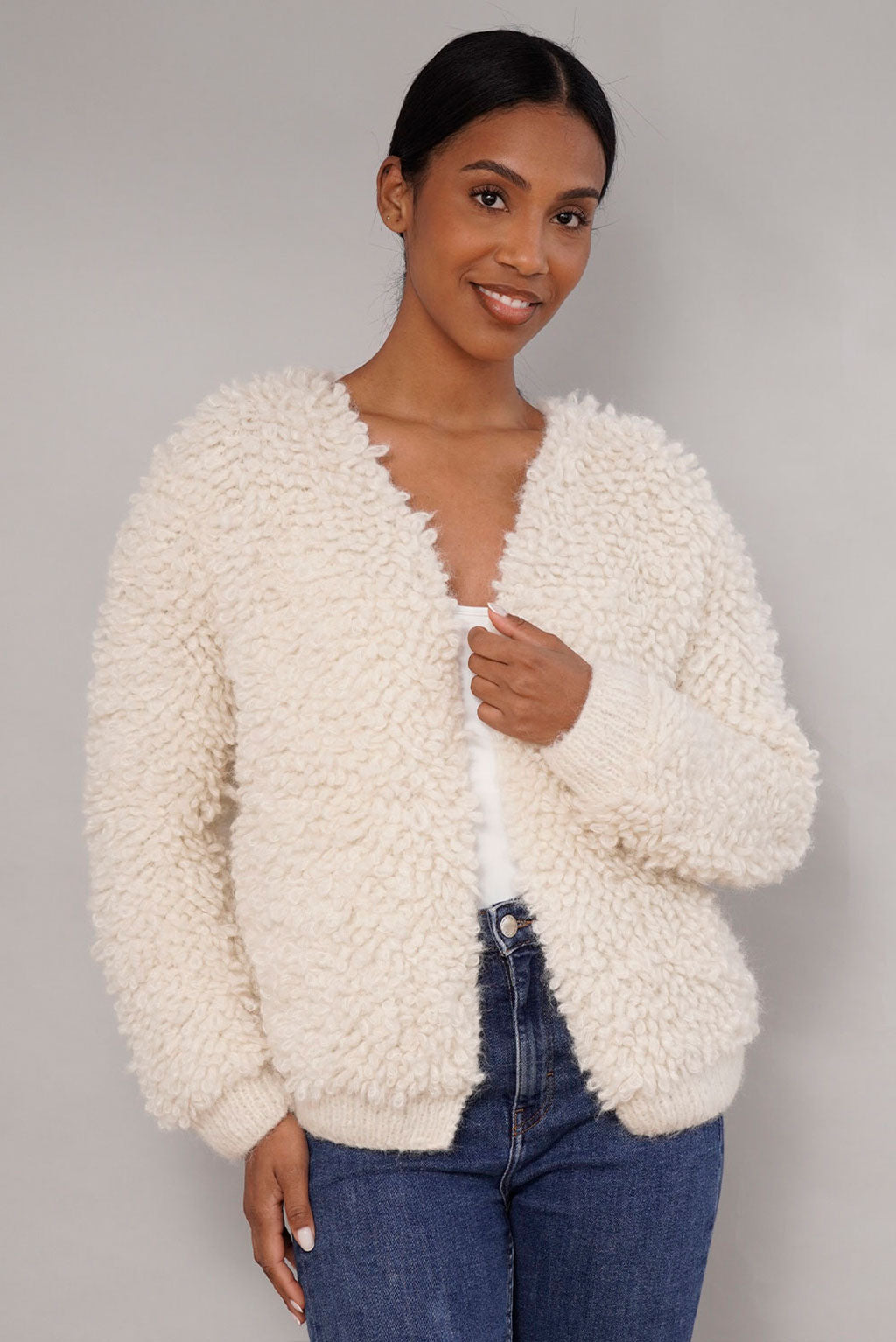 Furry Handknit Alpaca Cardigan