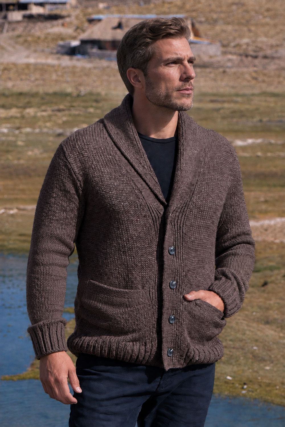 Men's Shawl Collar Alpaca Cardigan