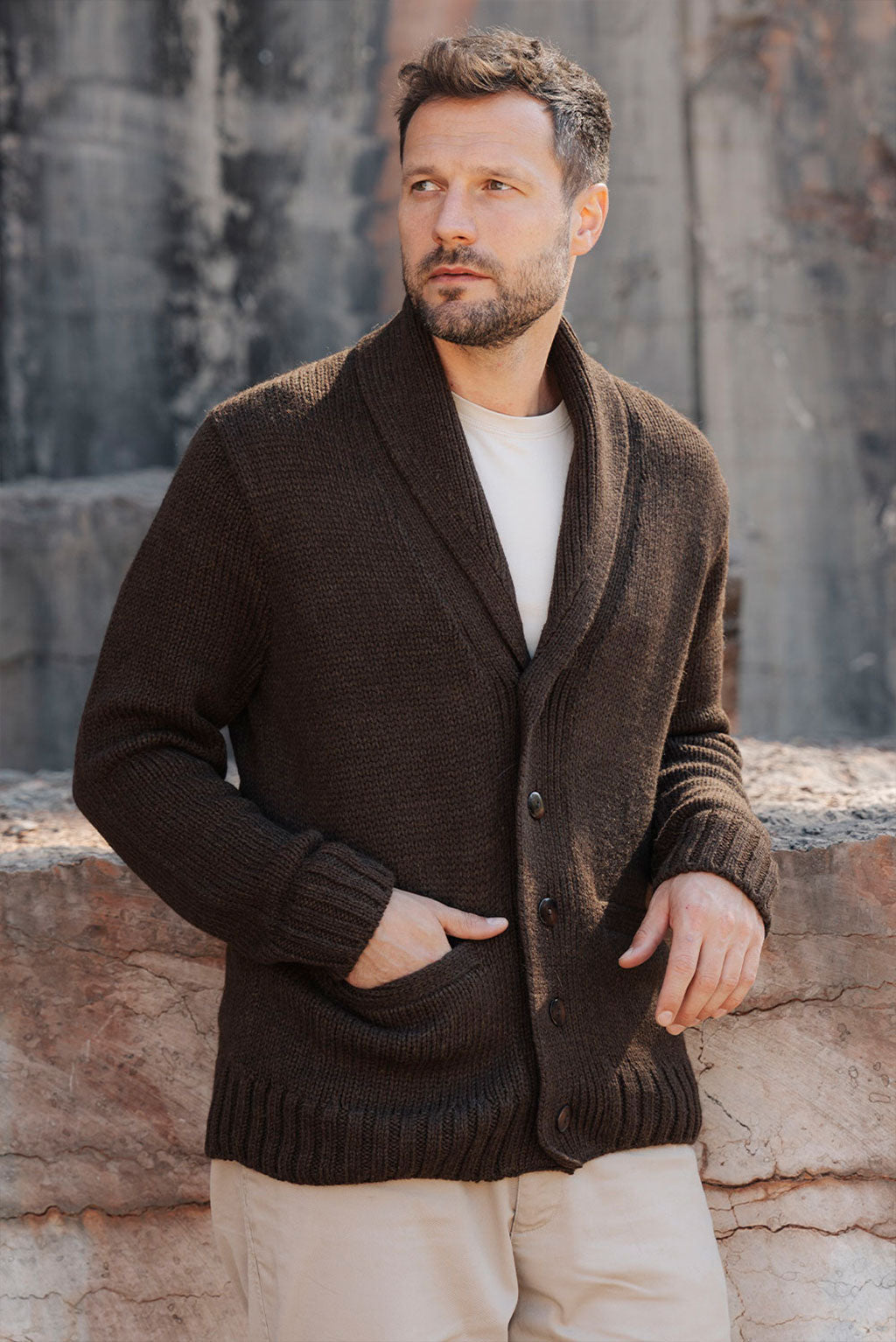 Men's Shawl Collar Alpaca Cardigan