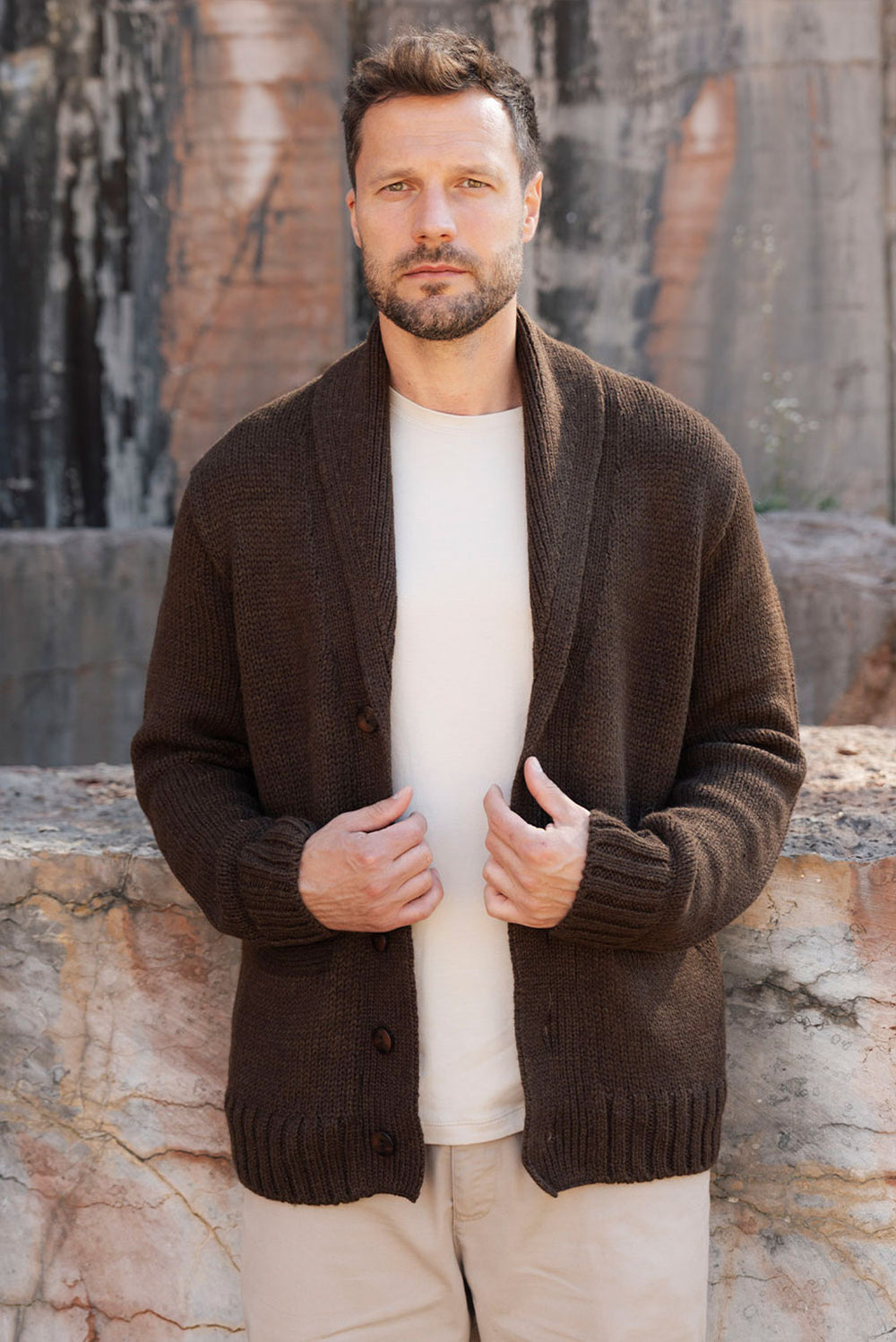 Men's Shawl Collar Alpaca Cardigan