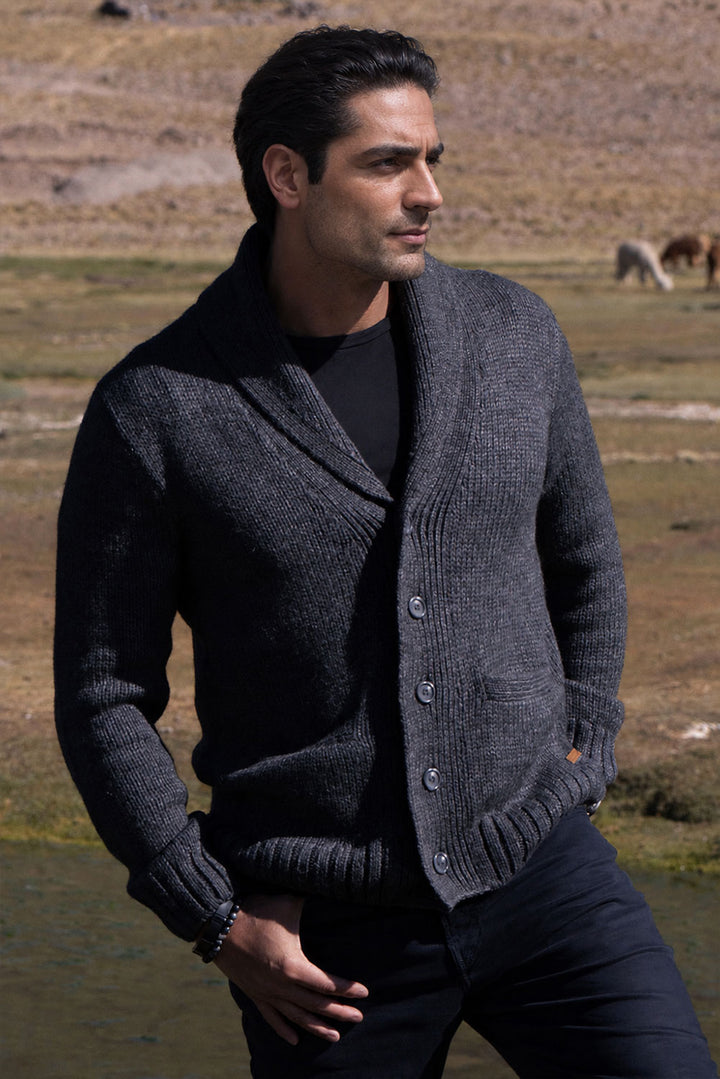 Men's Shawl Collar Alpaca Cardigan