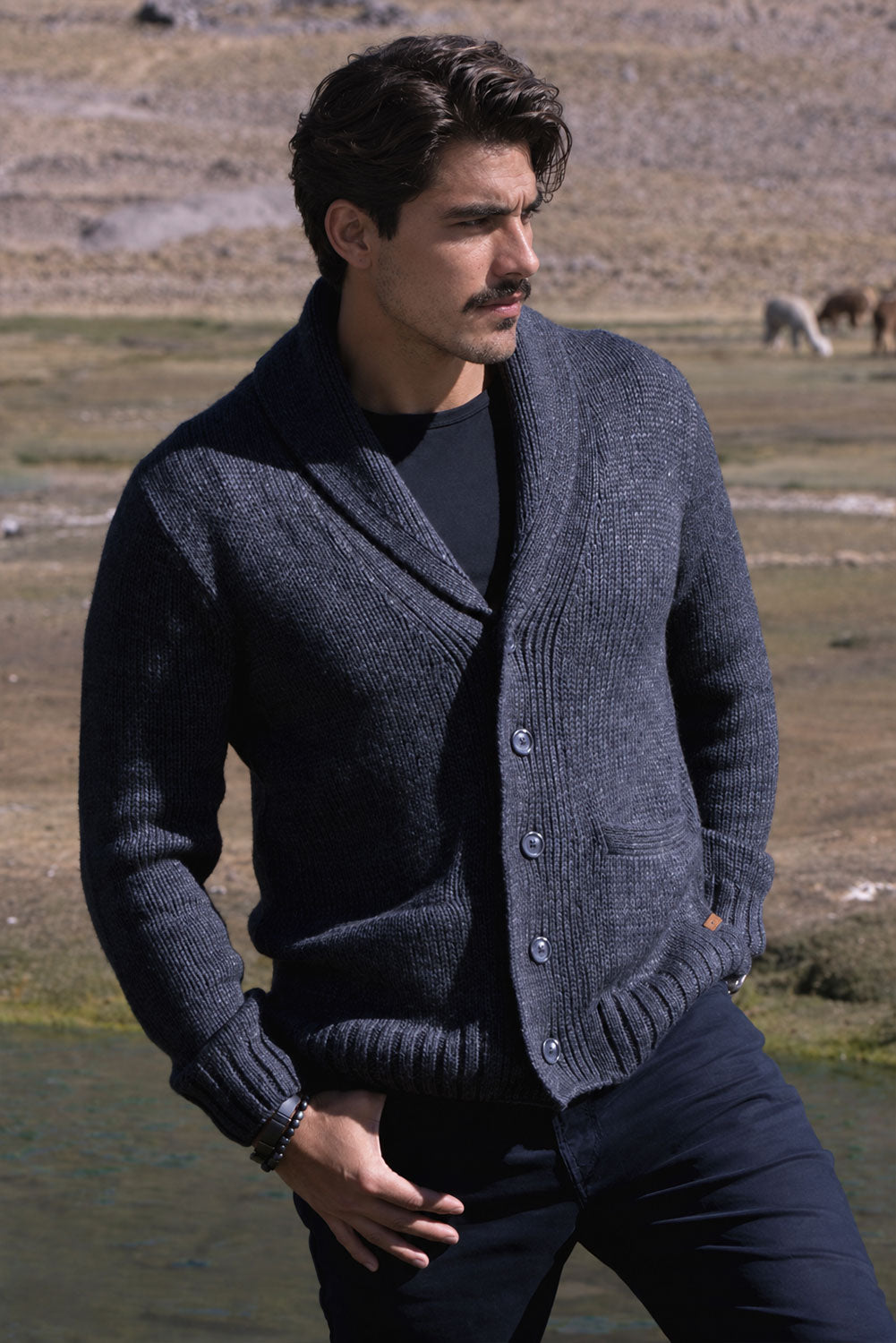Men's Shawl Collar Alpaca Cardigan