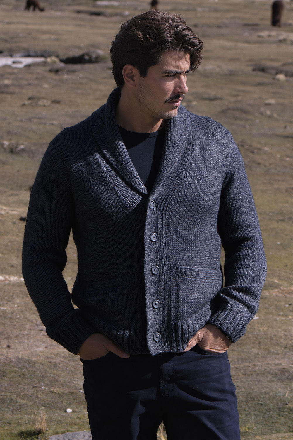 Men's Shawl Collar Alpaca Cardigan
