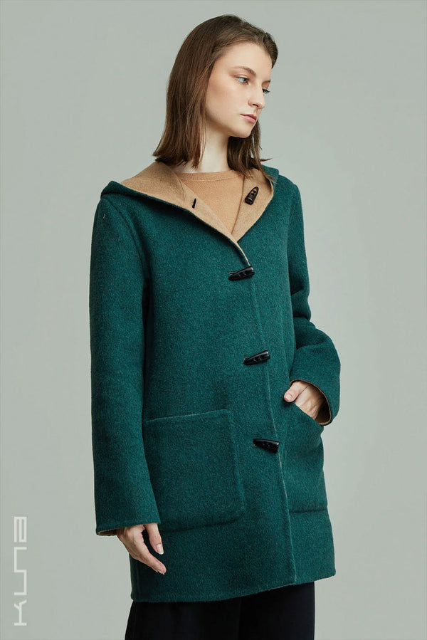 Alaia Reversible Baby Alpaca Coat — Green — green baby alpaca by Kuna