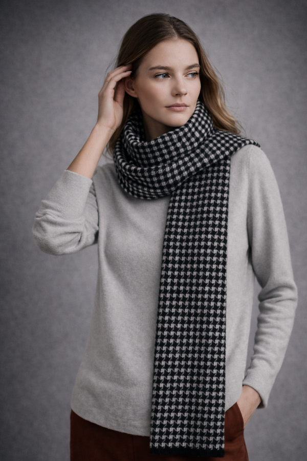 HD Baby Alpaca Scarf — Black & White — black & white baby alpaca by Anntarah