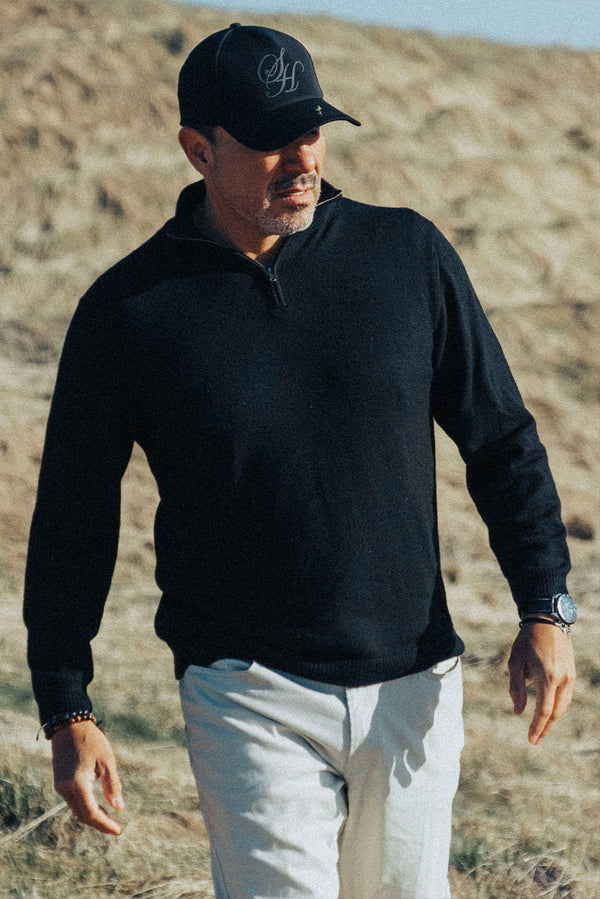 Men's Half-Zip Royal Alpaca Sweater — Black — black royal alpaca by Alpaca Collections