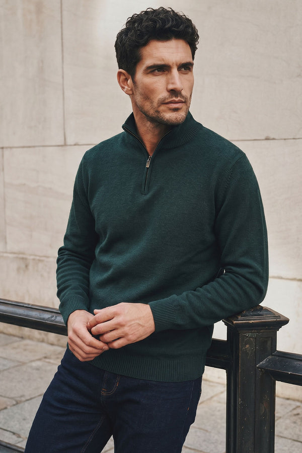 Men's Half-Zip Royal Alpaca Sweater — Forest Green — forest green royal alpaca by Alpaca Collections
