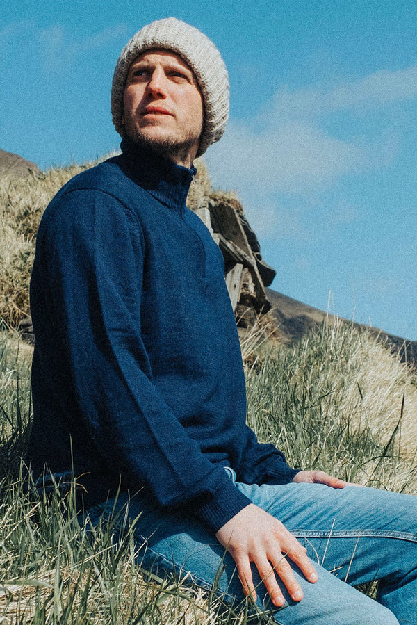 Men's Half-Zip Royal Alpaca Sweater — Navy — navy royal alpaca by Alpaca Collections