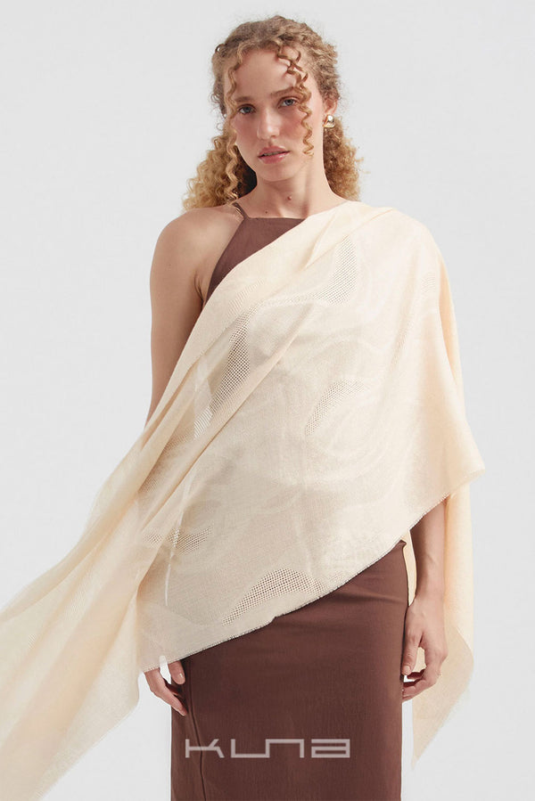 Canvas Baby Alpaca & Silk Wrap/Scarf — Cream — cream baby alpaca by Kuna