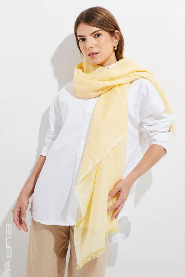 Yvory Linen & Baby Alpaca Wrap/Scarf — Amarillo — yellow baby alpaca by Kuna