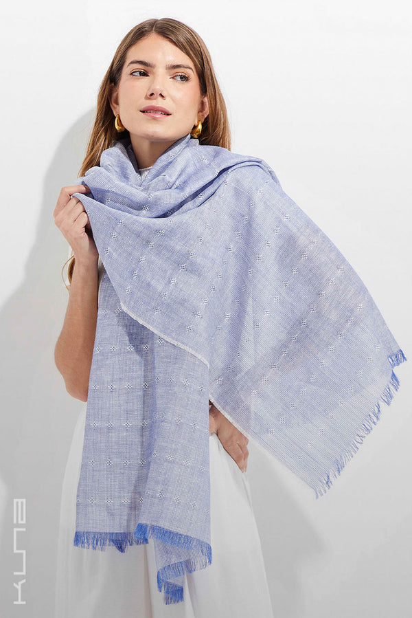 Yvory Linen & Baby Alpaca Wrap/Scarf — Azul — blue baby alpaca by Kuna
