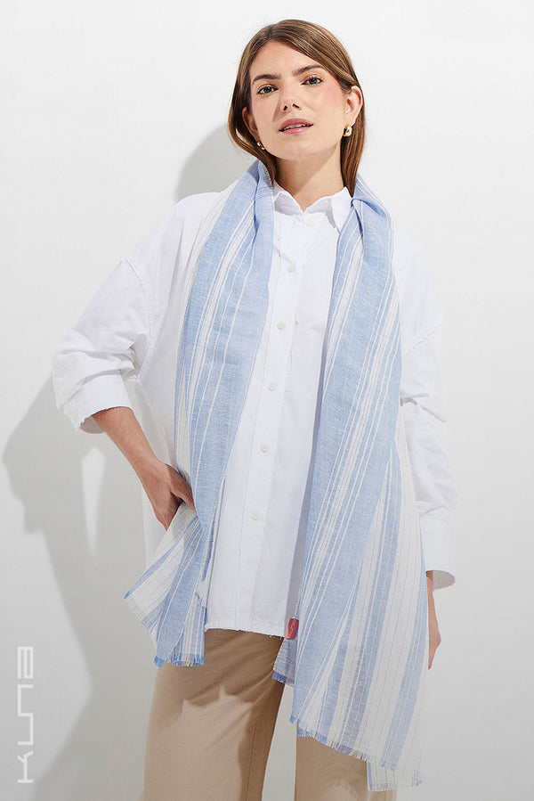 Yoga Linen & Baby Alpaca Wrap/Scarf — Azul — blue baby alpaca by Kuna