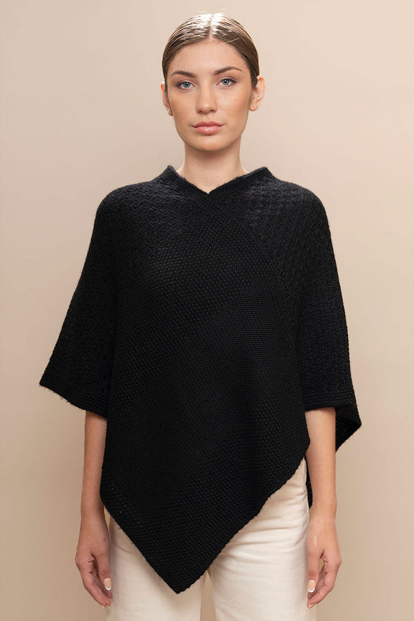 Textured Baby Alpaca Poncho — Black — black baby alpaca by Alpaca Collections