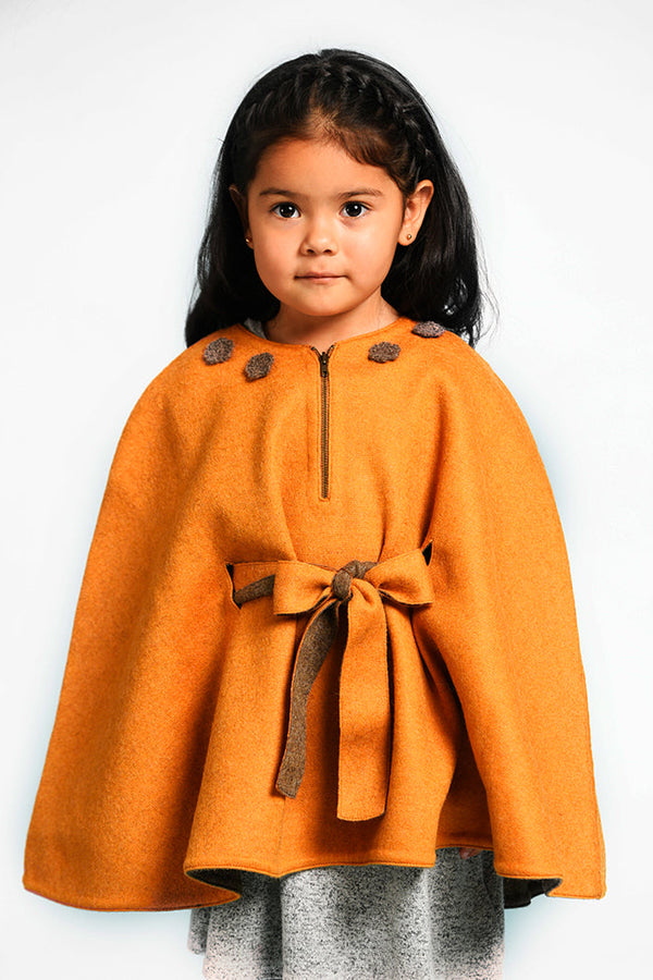 Leonela Reversible Baby Alpaca Cape — Mustard / Brown — mustard / brown baby alpaca by Anntarah Kids