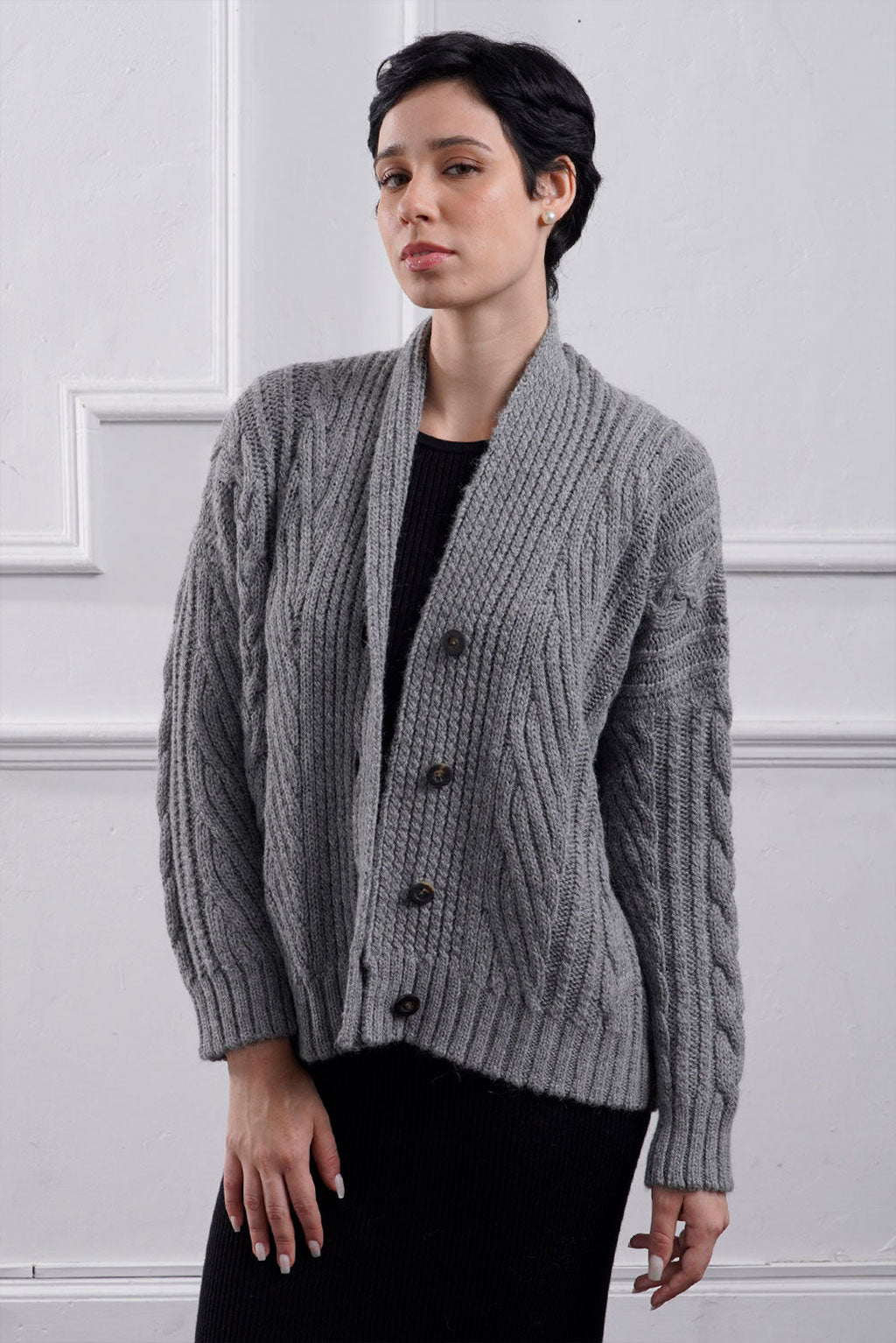 Cable Knit Hellgrau Strickjacke Cardigan Knitting Grauer Cardigan