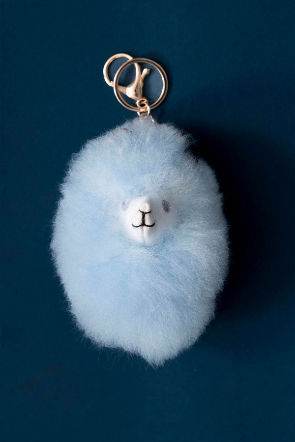 Fluffy Alpaca Fur Keychain — Sky Blue — sky blue alpaca by Alpaca Collections