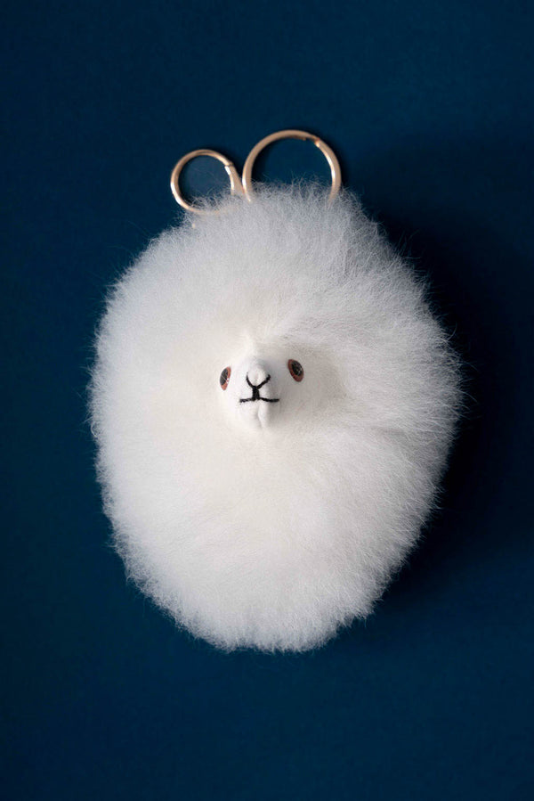 Fluffy Alpaca Fur Keychain — White — white alpaca by Alpaca Collections