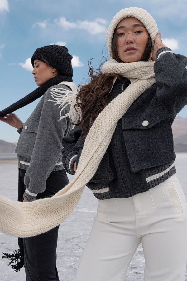 Unisex Textured Alpaca Scarf — White — white alpaca by Alpaca Collections