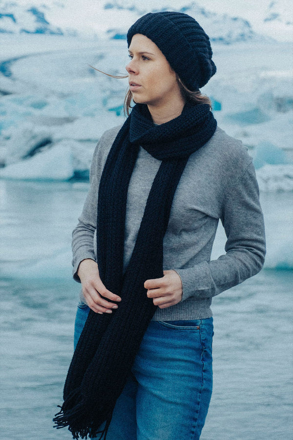 Unisex Textured Alpaca Scarf — Black — black alpaca by Alpaca Collections