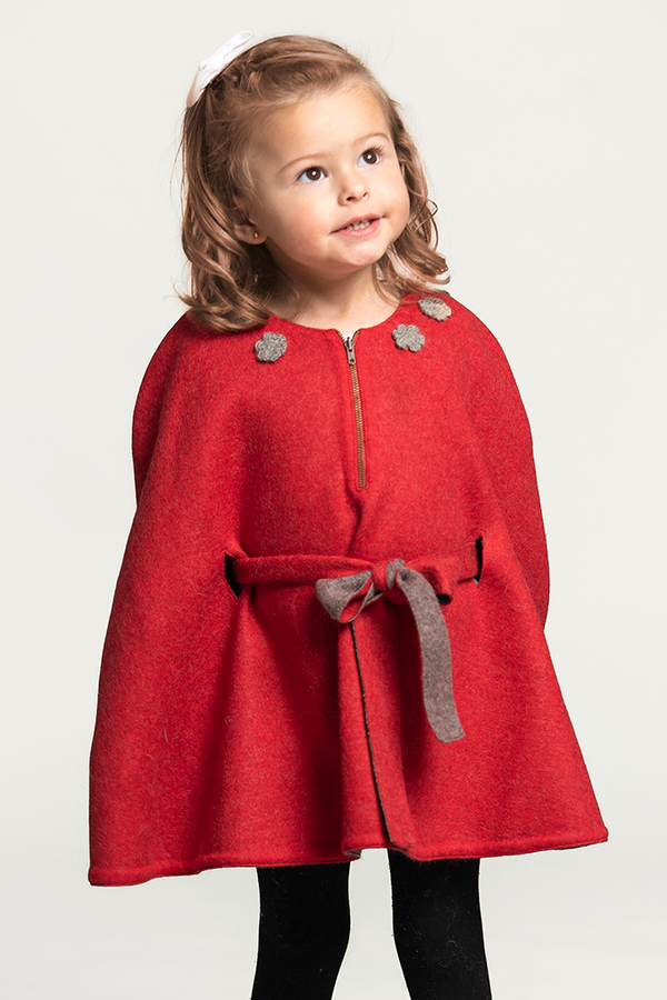 Leonela Reversible Baby Alpaca Cape — Red / Grey — red / grey baby alpaca by Anntarah Kids
