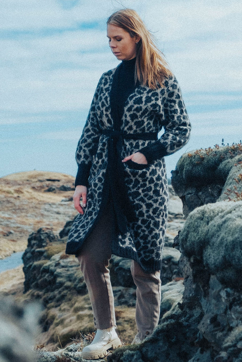 Leopard Print Long Alpaca Cardigan