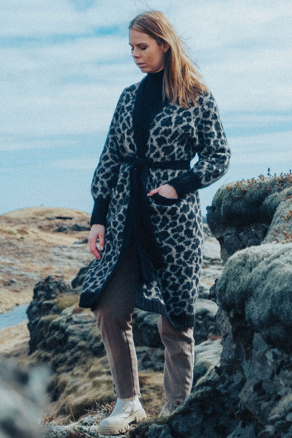 Leopard Print Long Alpaca Cardigan