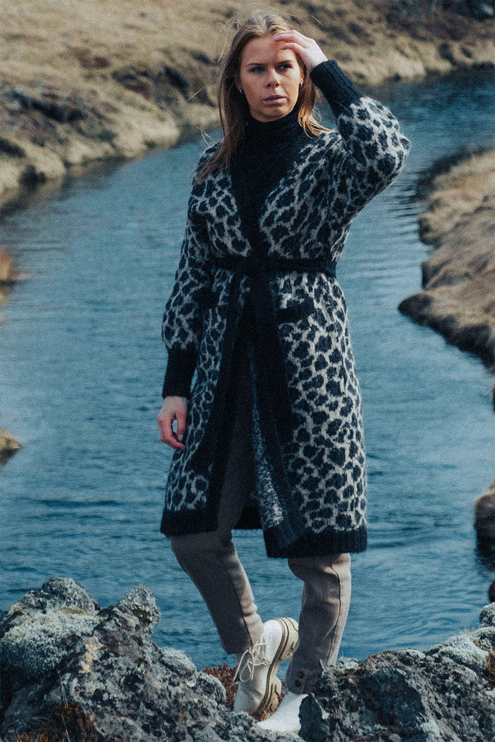 Leopard Print Long Alpaca Cardigan