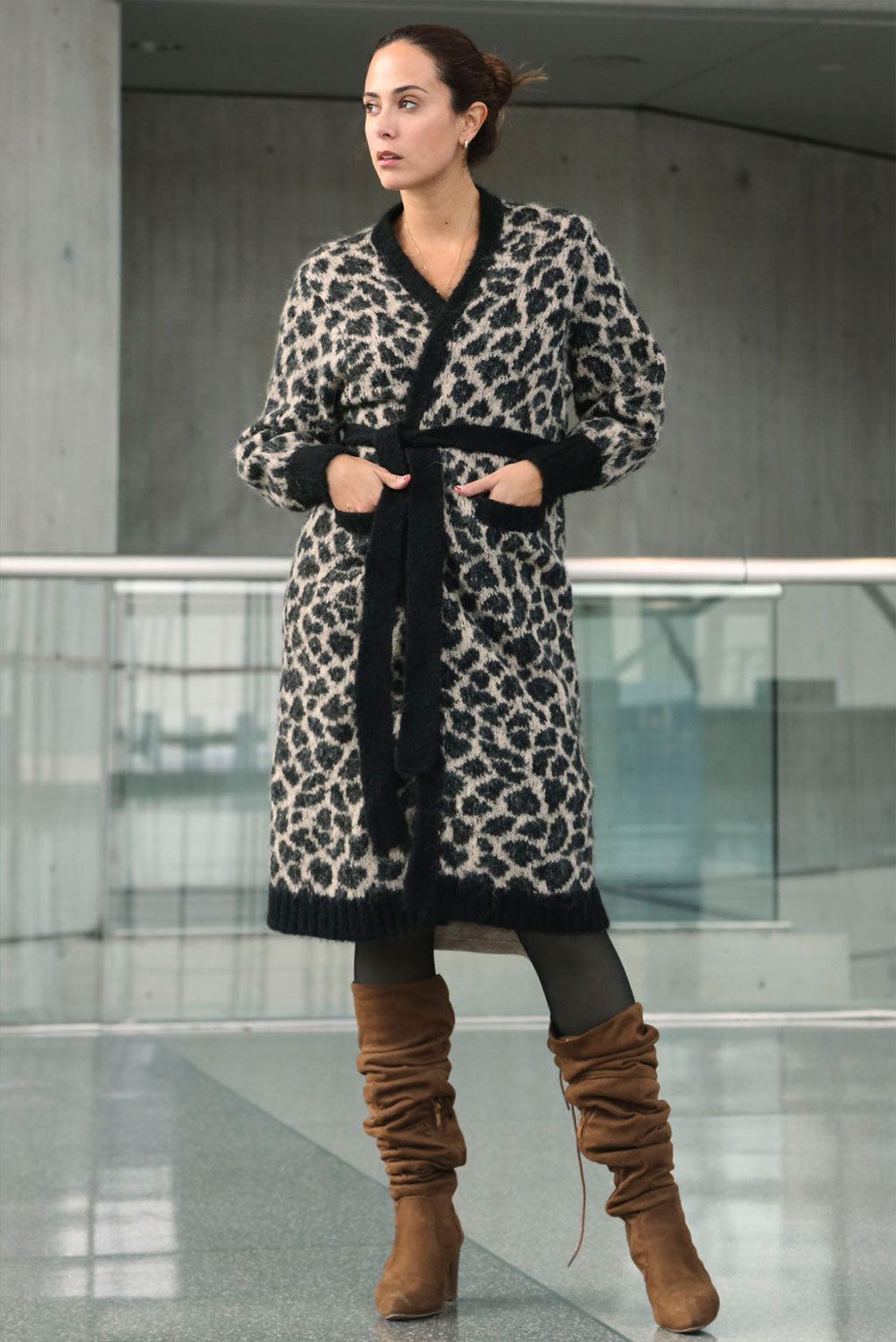 Leopard Print Long Alpaca Cardigan