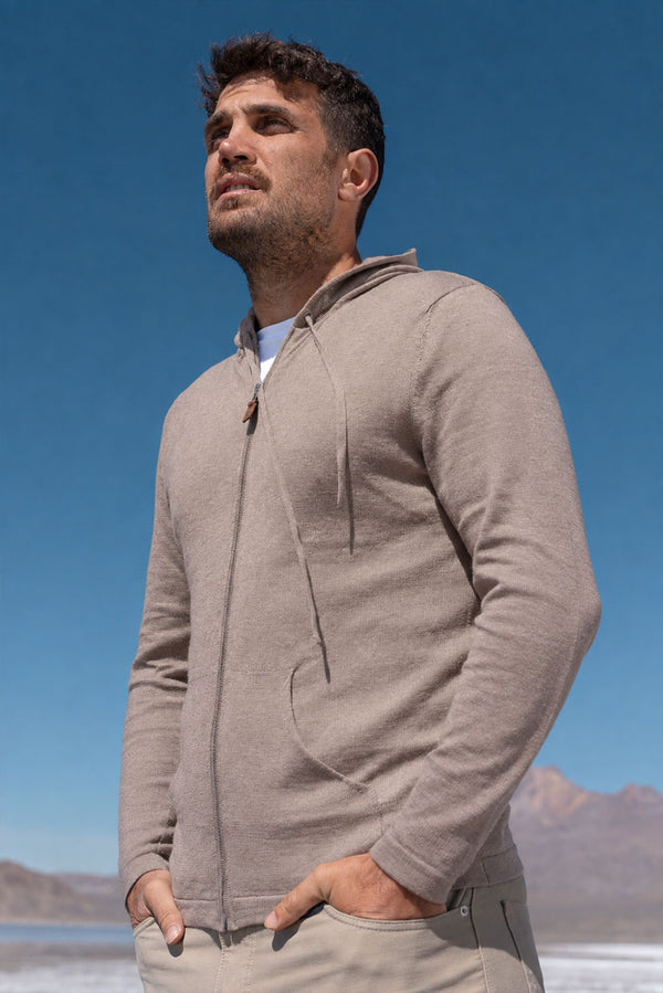 Lightweight Baby Alpaca Hoodie — Beige — beige baby alpaca by Alpaca Collections