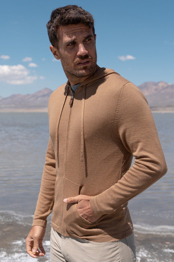 Lightweight Baby Alpaca Hoodie — Camel — camel baby alpaca by Alpaca Collections