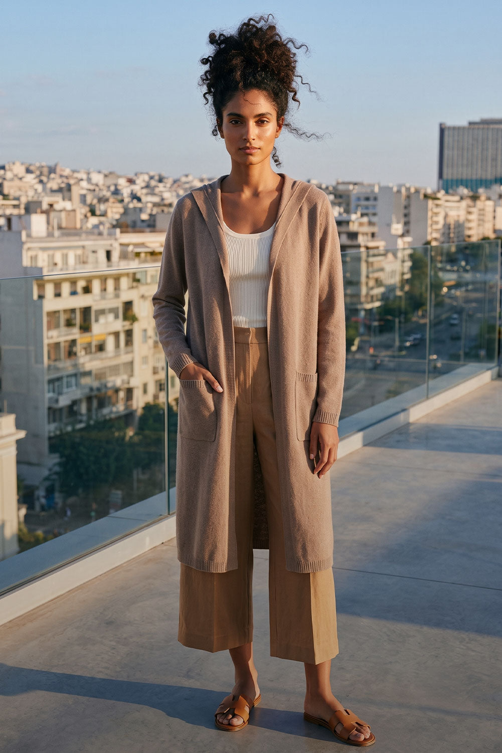 Long Hooded Organic Cotton Cardigan