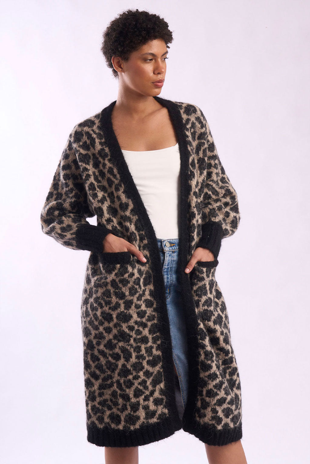 Leopard Print Long Alpaca Cardigan