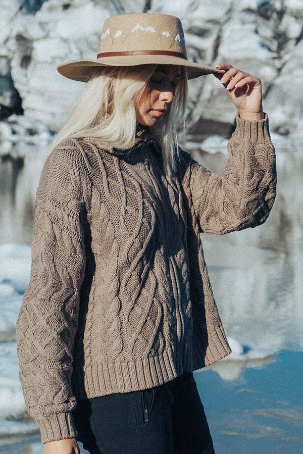 Madette Full-Zip Cardigan — taupe alpaca by Alpaca Collections