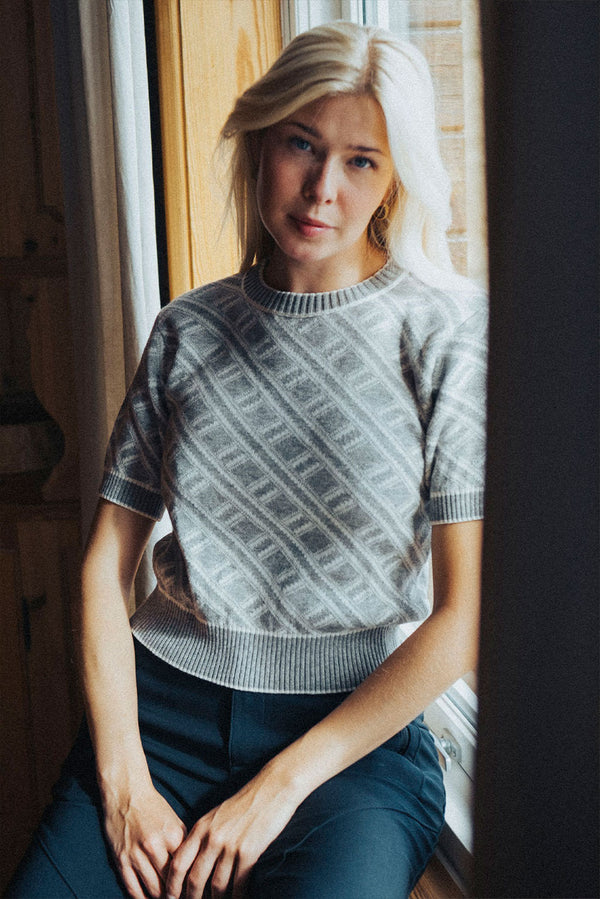 Marly Cotton & Baby Alpaca Sweater — grey/ecru baby alpaca by Alpaca Collections