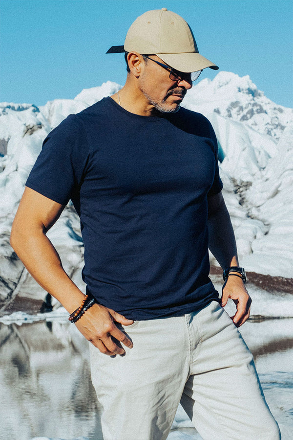 Men's Crew Neck Pima Cotton T-Shirt — Navy — navy alpaca by Alpaca Collections