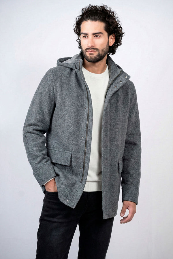 Men’s Hooded Baby Alpaca Jacket — Silver Gray — silver gray baby alpaca by Alpaca Collections