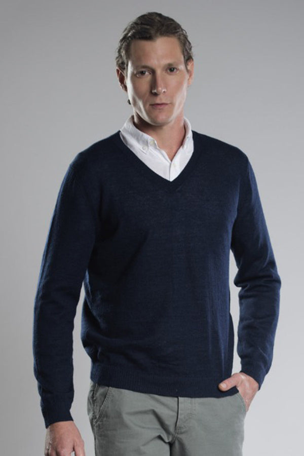 Odin V-neck Llama Sweater — Navy — navy alpaca by Bonalla