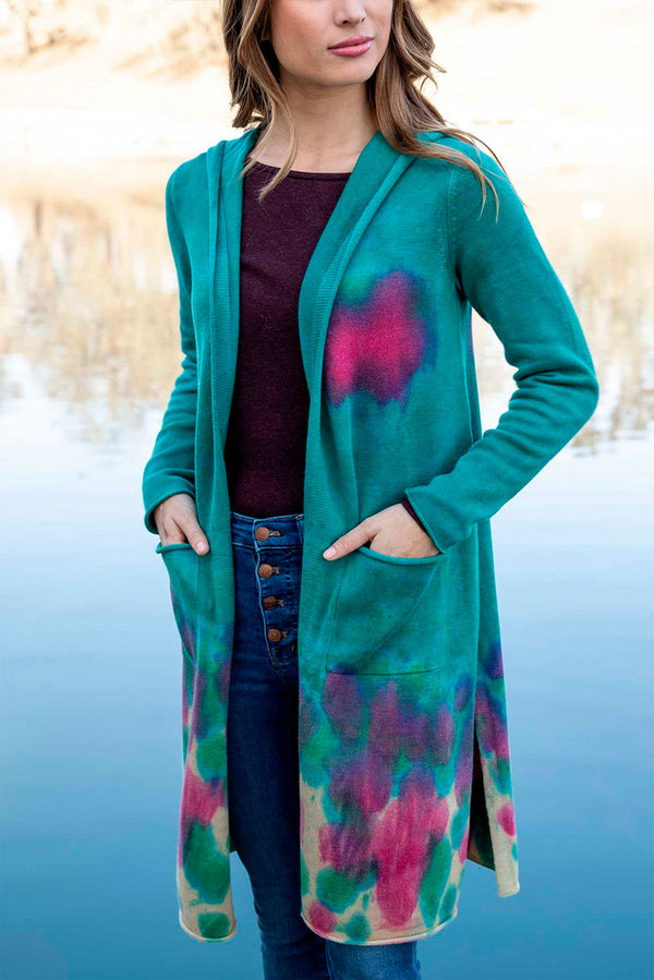 Paint Organic Cotton Cardigan — Aqua — aqua alpaca by Anntarah