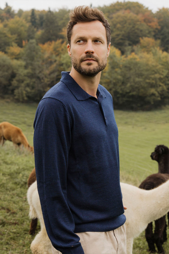 Men's Royal Alpaca Polo Sweater
