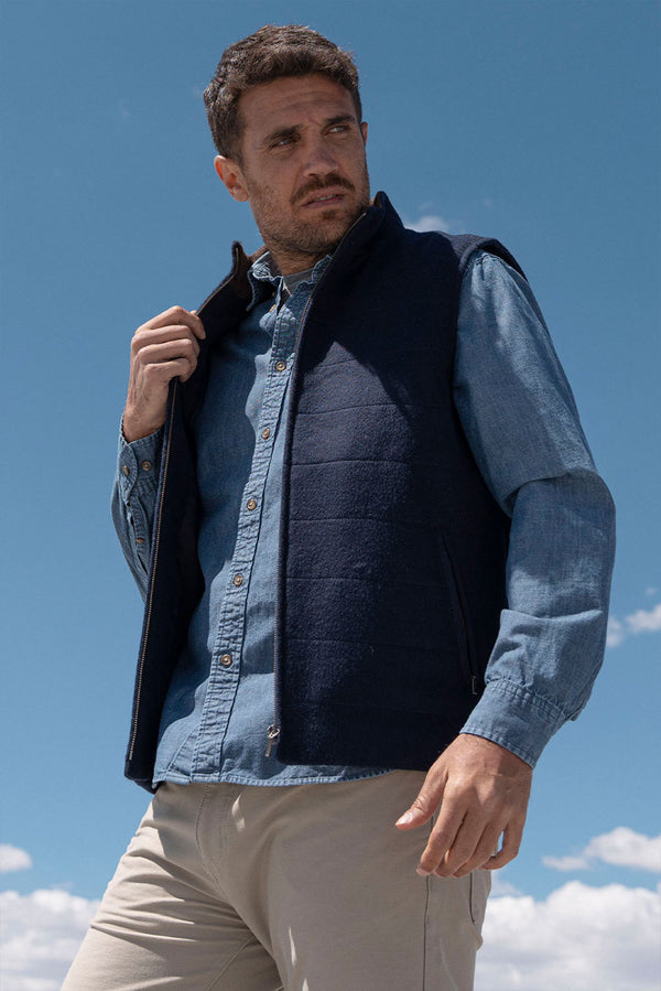 Men’s Quilted Baby Alpaca Vest — navy baby alpaca by Alpaca Collections